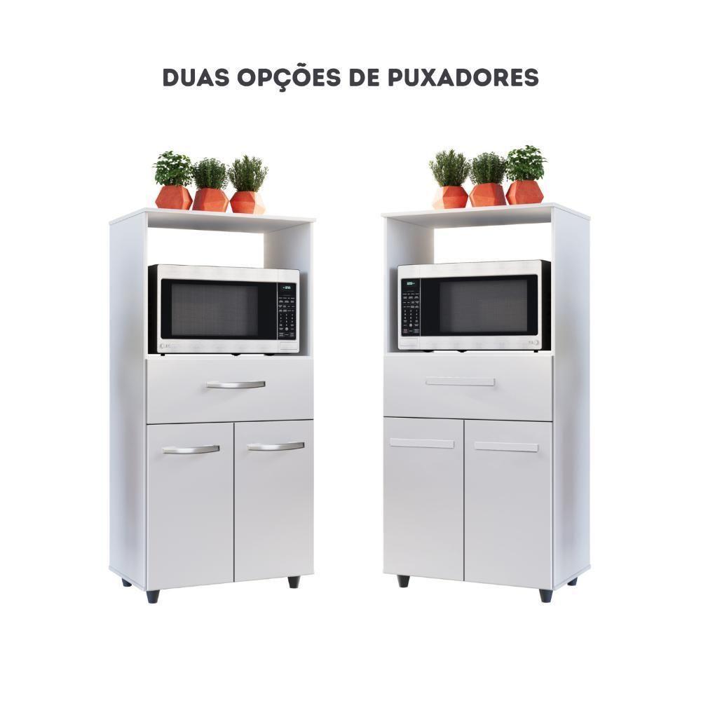 Balcão Multiuso Para Forno Cozinha 2 Portas 1 Gaveta Nicho - Branco - 4