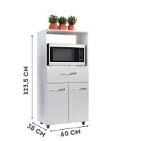 Balcão Multiuso Para Forno Cozinha 2 Portas 1 Gaveta Nicho - Branco - 2