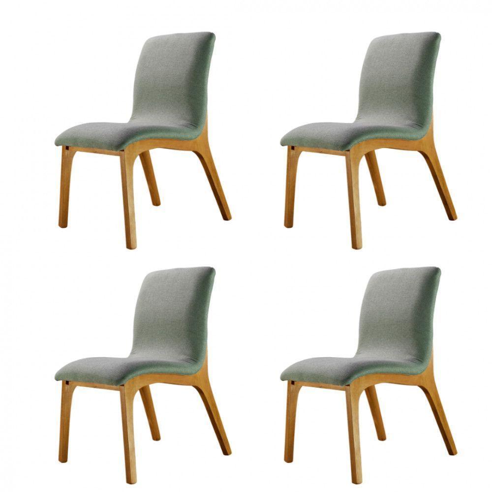 Conjunto 4 Cadeiras Concha Dubai Madeira Maciça E Tecido Mel-verde - 1