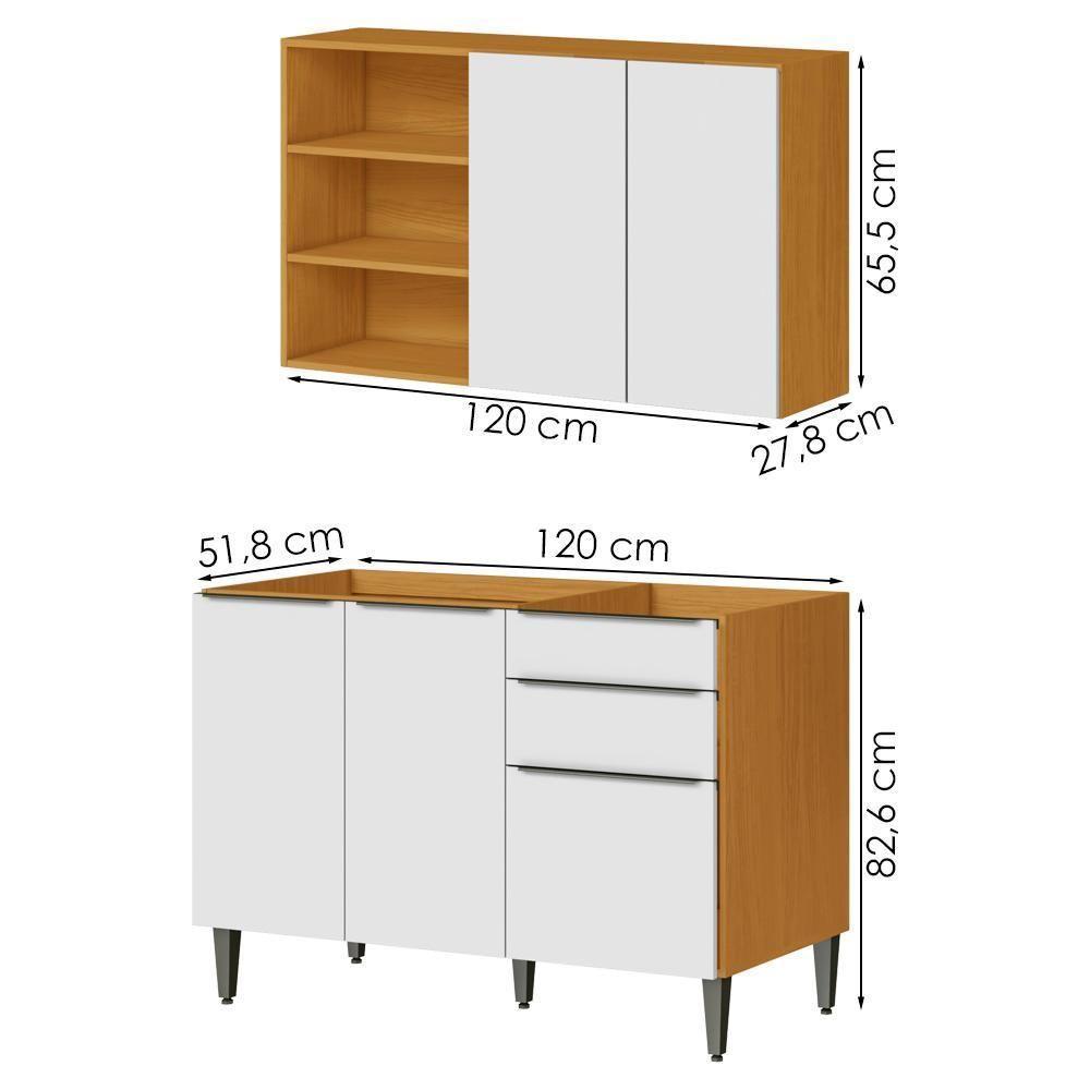 Armario Aereo E Balcao Para Pia 120 Cm Cinamomo Branco Armoveis Cinamomo Branco - 3