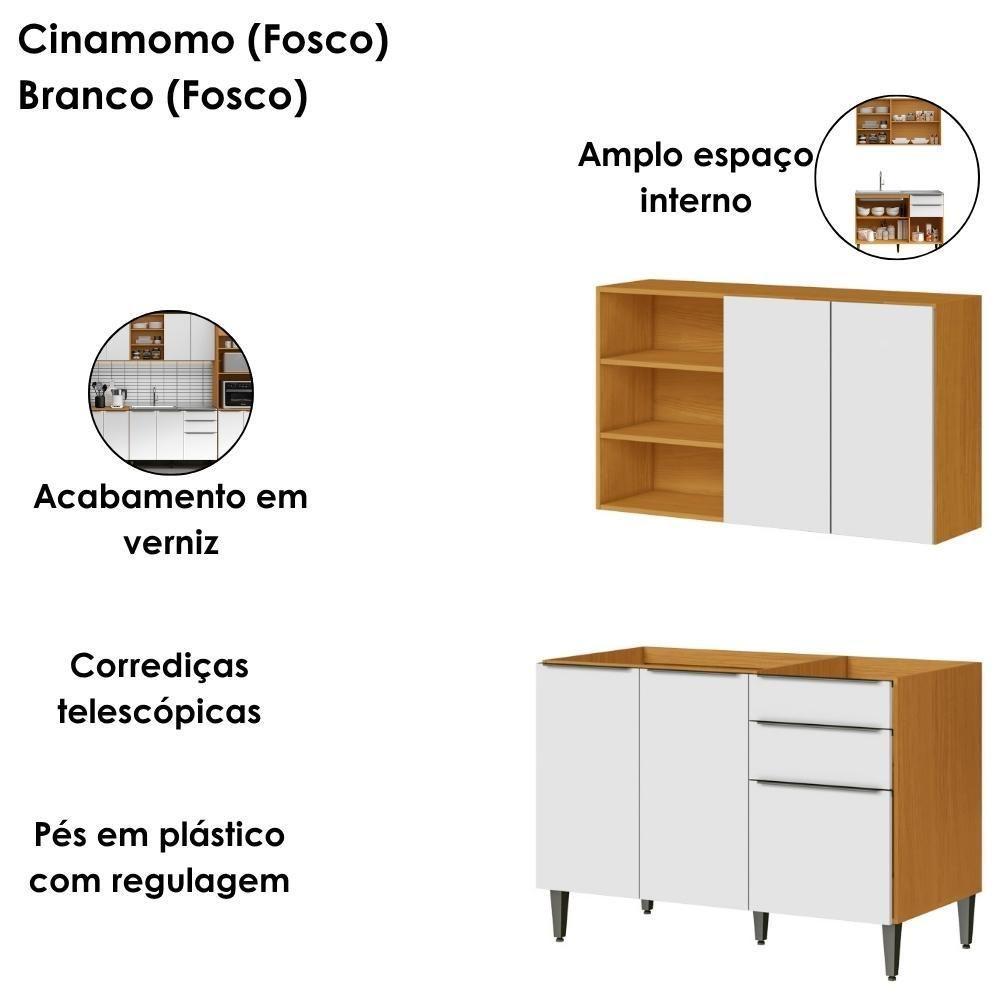 Armario Aereo E Balcao Para Pia 120 Cm Cinamomo Branco Armoveis Cinamomo Branco - 5