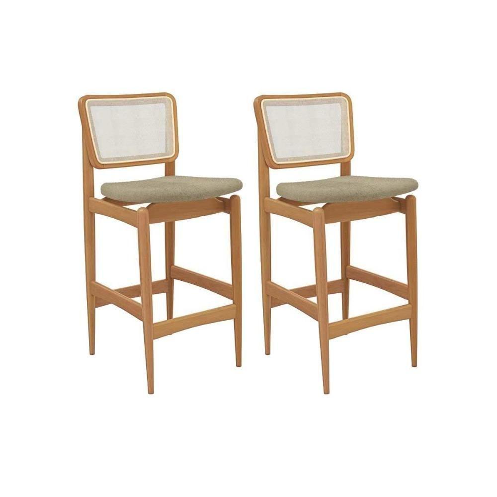 Banqueta Sala De Jantar Liz 1bmm009ca Premium Madeira Maciça Kit 2 Un Carvalho-boucle Bege-tela Bege - Kappesberg - 1