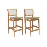 Banqueta Sala De Jantar Liz 1bmm009ca Premium Madeira Maciça Kit 2 Un Carvalho-boucle Bege-tela Bege - Kappesberg - 1