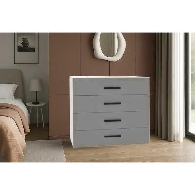 Cômoda Valência 4 Gavetas MDF com Puxador Plástico Branco Cinza para Quarto