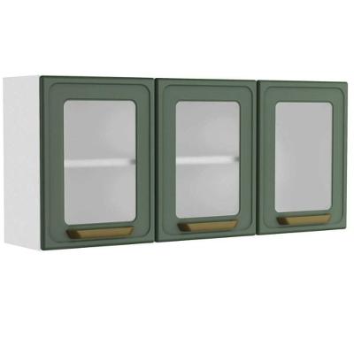 Armário Aéreo P- Cozinha Bella C- 3 Portas C- Vidro 120cm Verde - Bertolini
