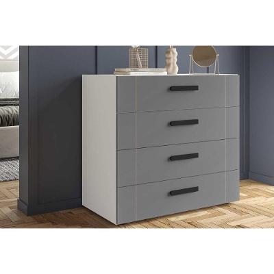 Cômoda Lisboa 4 Gavetas MDF com Puxador Plástico Branco Cinza