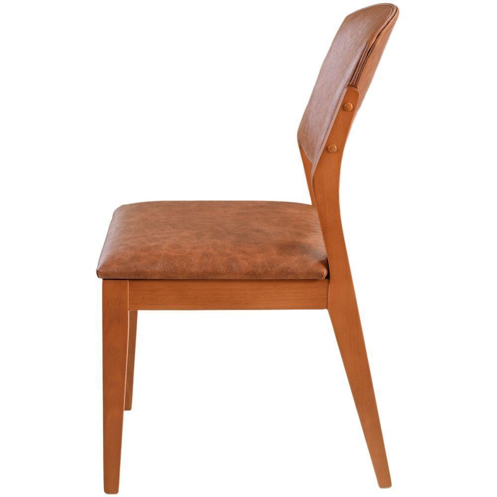 Cadeira Jantar Isadora Madeira Maciça Amêndoa Estofado Corino Caramelo Mescla - 2