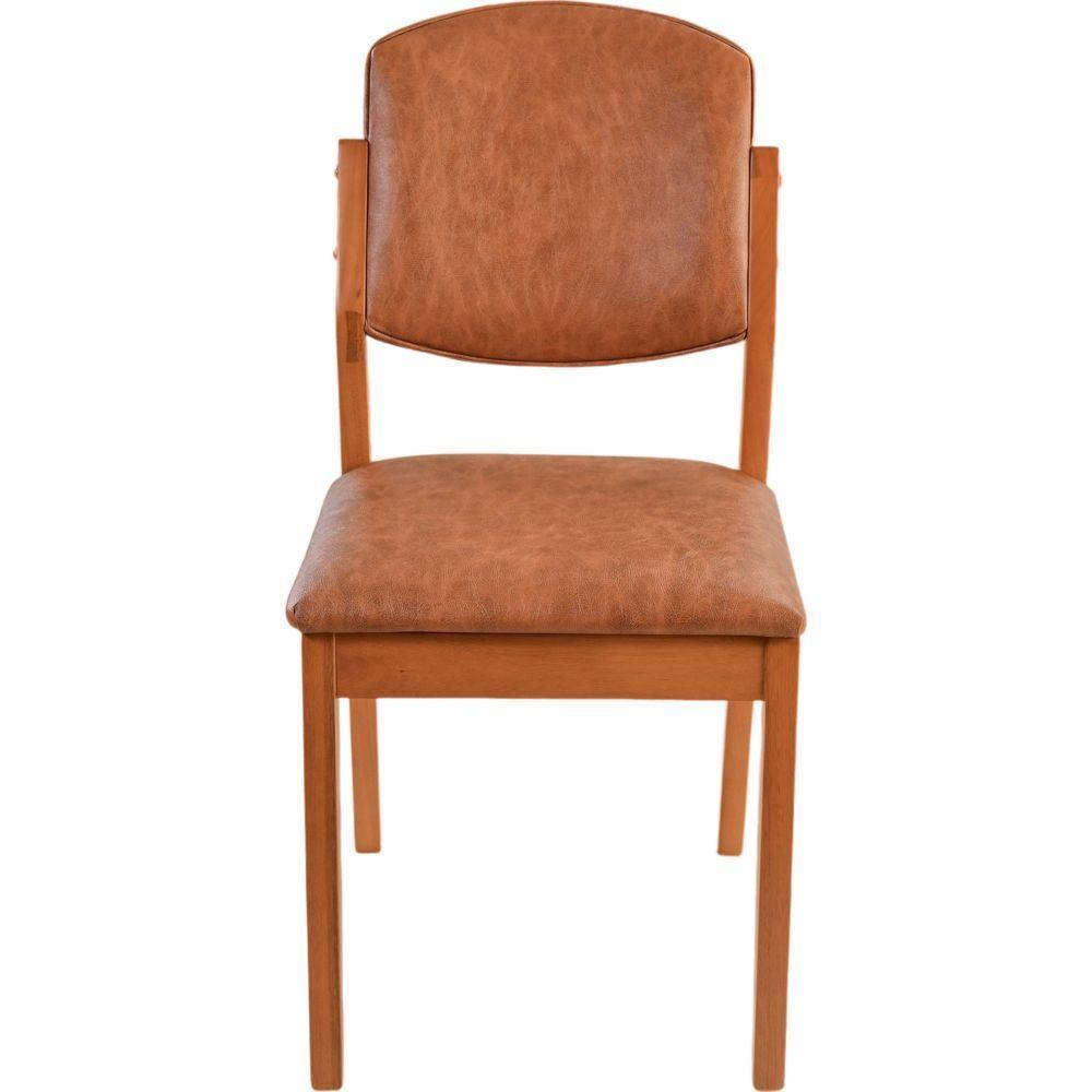 Cadeira Jantar Isadora Madeira Maciça Amêndoa Estofado Corino Caramelo Mescla - 3