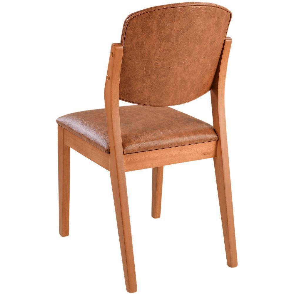 Cadeira Jantar Isadora Madeira Maciça Amêndoa Estofado Corino Caramelo Mescla - 4