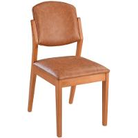 Cadeira Jantar Isadora Madeira Maciça Amêndoa Estofado Corino Caramelo Mescla - 1