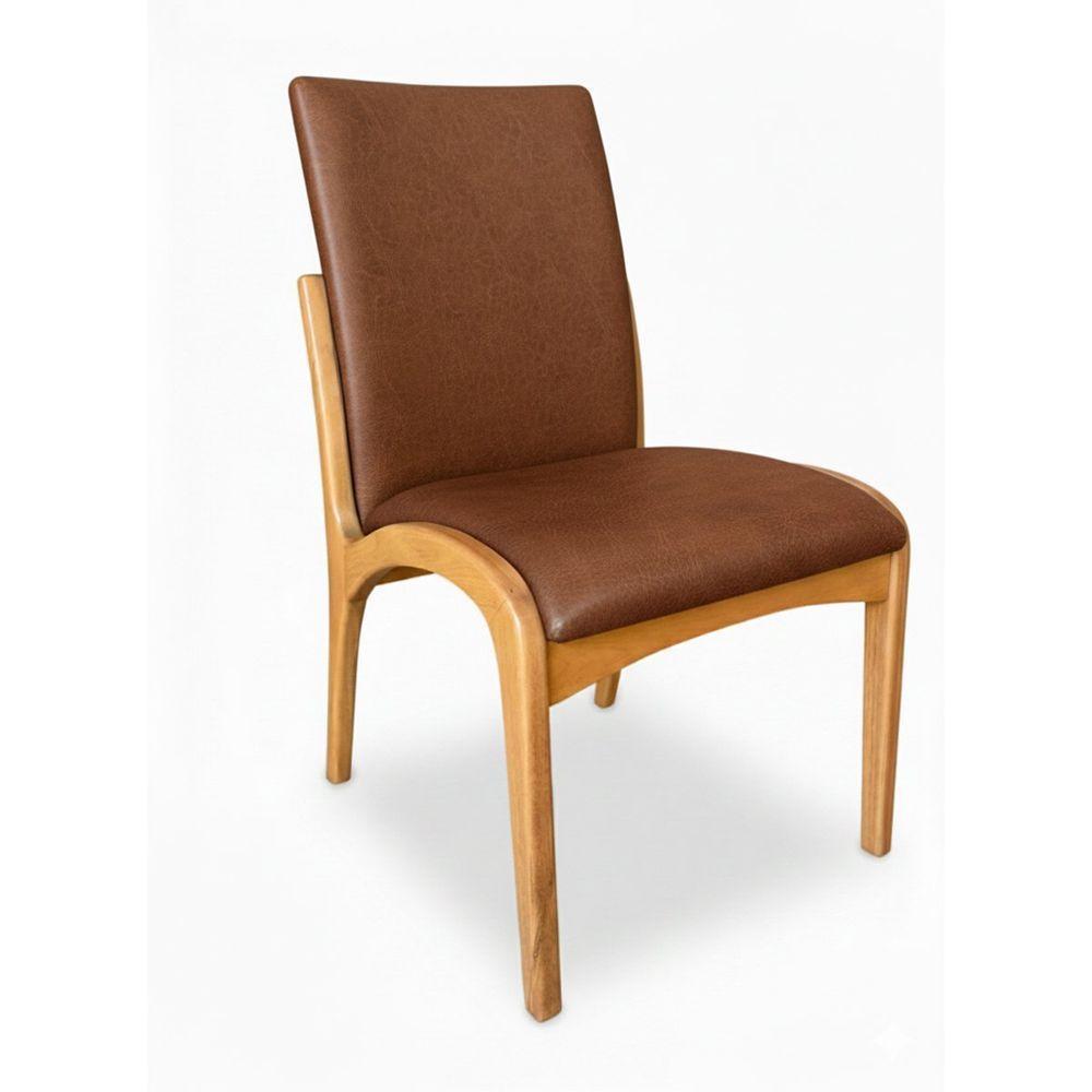 Cadeira Aura Estofada Estrutura Em Madeira Maciça Courino Marrom Conforto Para Sala De Jantar Mobília Decor - 2