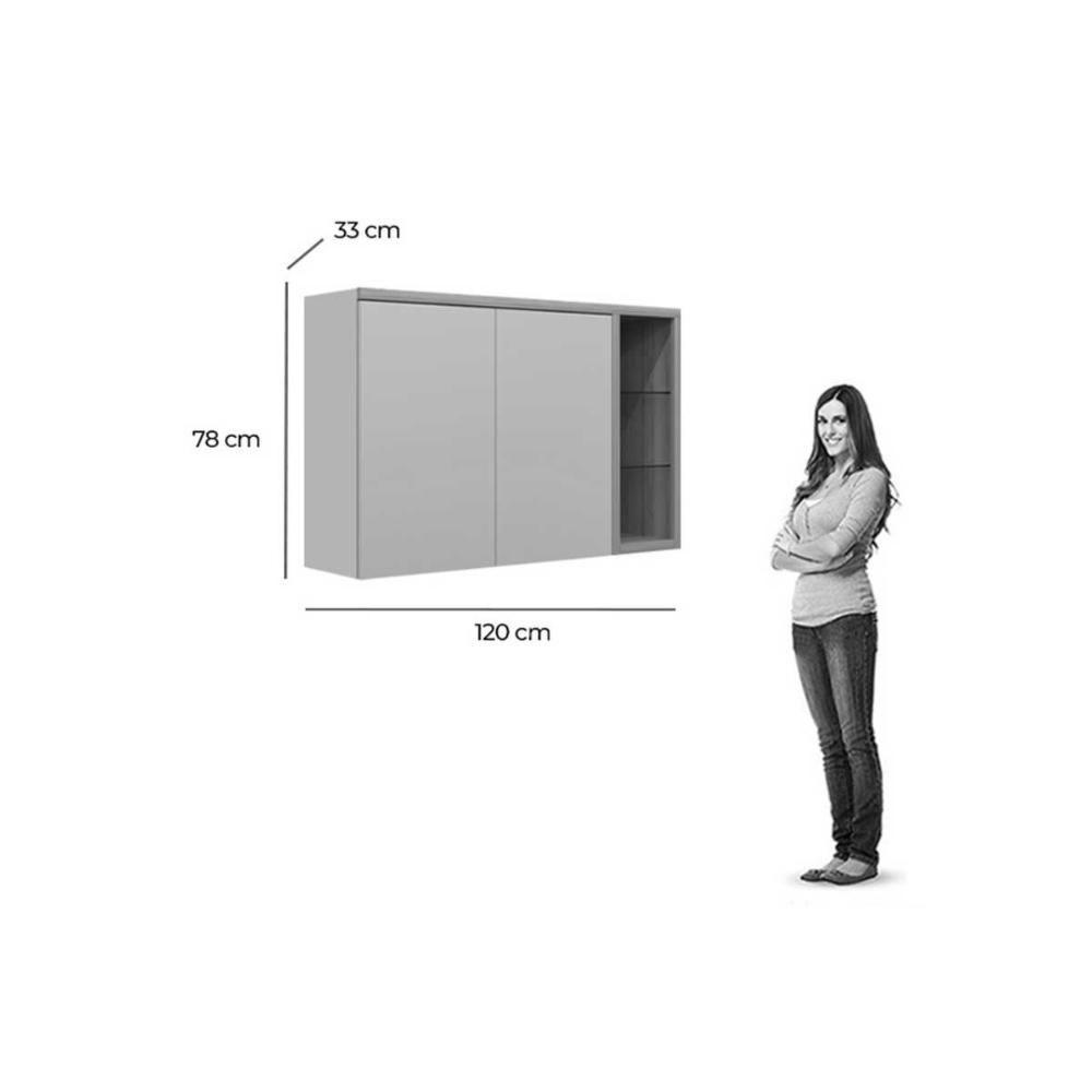 Armário Aéreo P- Cozinha Allure C- 2 Portas E 3 Nichos 120cm Jequitiba-gris Fosco - Linea Brasil - 3