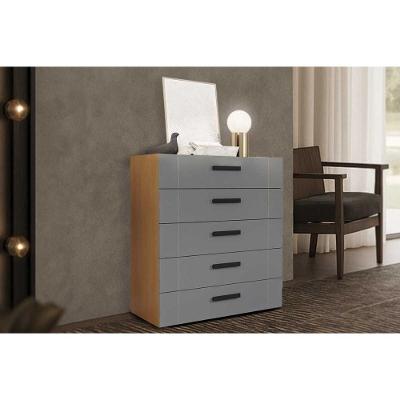 Cômoda Lisboa 5 Gavetas MDF com Puxador Plástico Cinza e Freijo