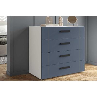 Cômoda de Quarto Lisboa 4 Gavetas MDF com Puxador Plástico Branco Azul
