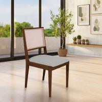 Conjunto Com 4 Cadeiras De Jantar Suellen Em Madeira E Mdf Mel Linho Cinza Prata - 2