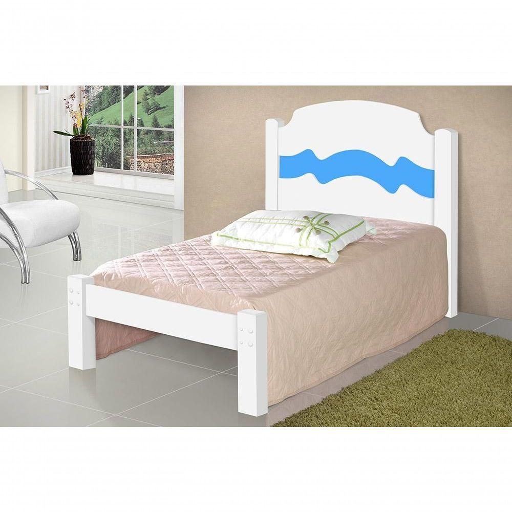 Cama De Solteiro Iris Branco - Branco Com Azul - Cambel Móveis - 1