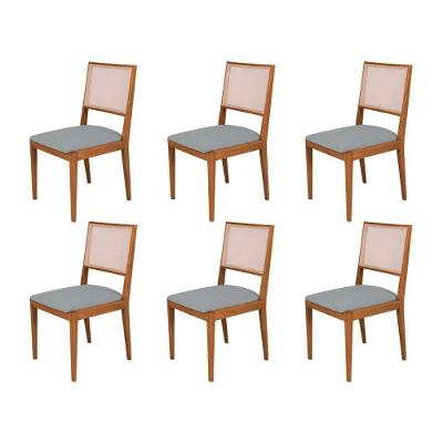 Conjunto Com 6 Cadeiras De Jantar Suellen Em Madeira E Mdf Cerejeira Linho Cinza