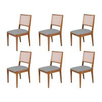 Conjunto Com 6 Cadeiras De Jantar Suellen Em Madeira E Mdf Cerejeira Linho Cinza - 1