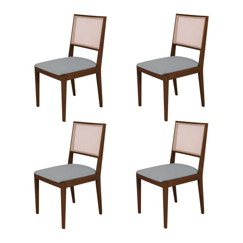 Conjunto Com 4 Cadeiras De Jantar Estofada Suellen Em Madeira E Mdf Mel Linho Cinza - 1
