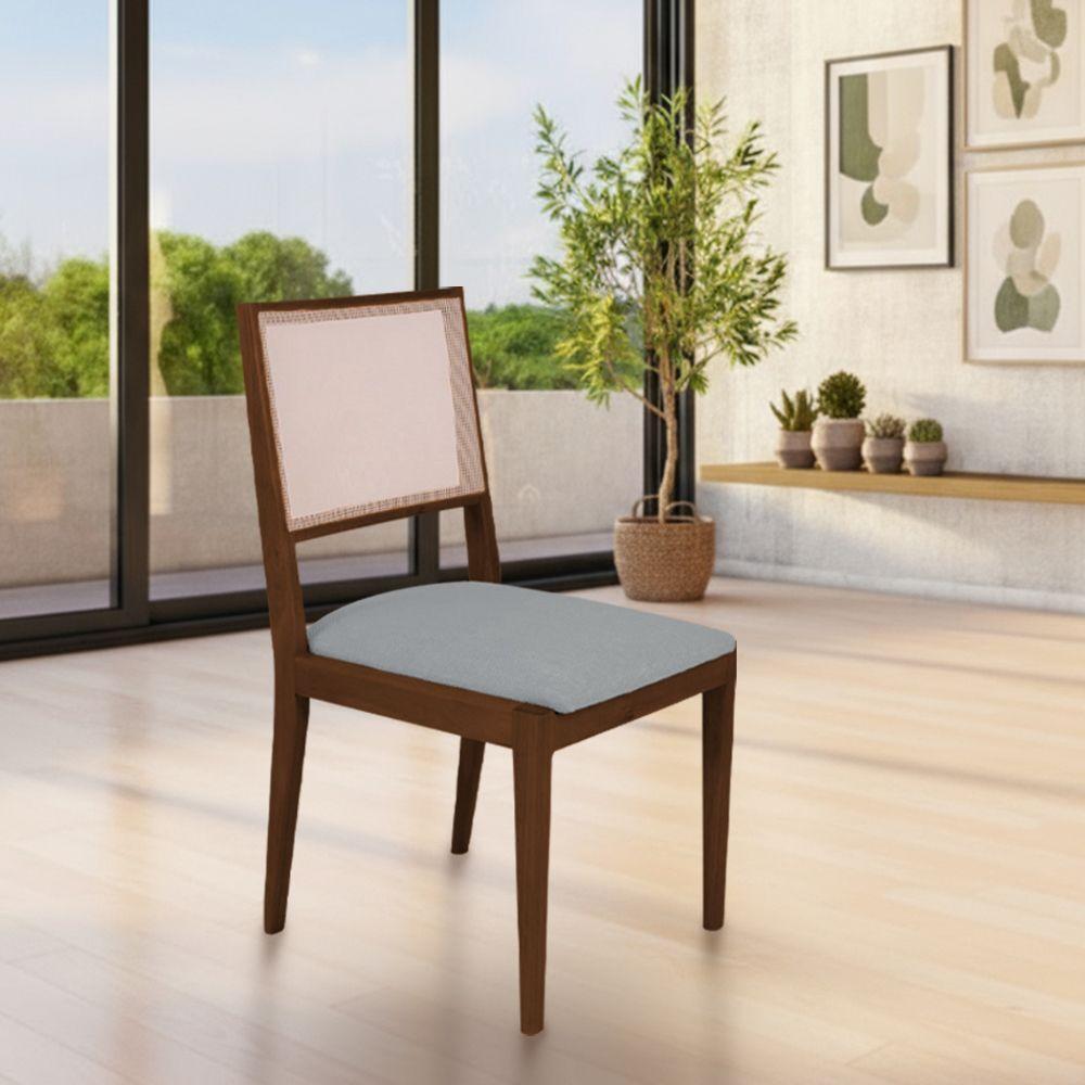 Conjunto Com 4 Cadeiras De Jantar Estofada Suellen Em Madeira E Mdf Mel Linho Cinza - 2