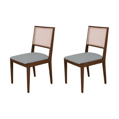 Conjunto Com 2 Cadeiras De Jantar Estofada Suellen Mel Linho Cinza