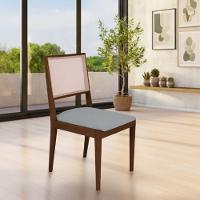 Conjunto Com 2 Cadeiras De Jantar Estofada Suellen Mel Linho Cinza - 2