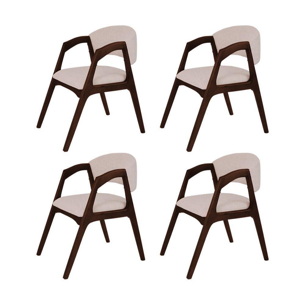 Conjunto Com 4 Cadeiras De Jantar Estofada Gabriela Castanho Linho Bege - 1
