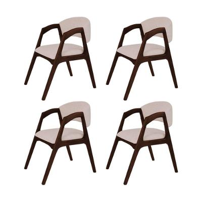 Conjunto Com 4 Cadeiras De Jantar Estofada Gabriela Castanho Linho Bege