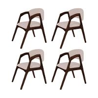 Conjunto Com 4 Cadeiras De Jantar Estofada Gabriela Castanho Linho Bege - 1