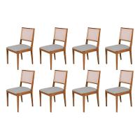 Conjunto Com 8 Cadeiras De Jantar Suellen Em Madeira E Mdf Cerejeira Linho Cinza Prata - 1