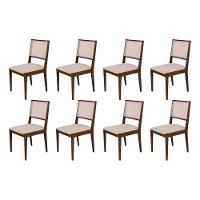 Conjunto Com 8 Cadeiras De Jantar Suellen Em Madeira E Mdf Mel Linho Bege - 1