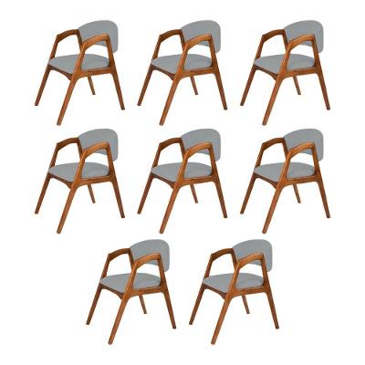 Conjunto Com 8 Cadeiras De Jantar Estofada Gabriela Cerejeira Linho Cinza