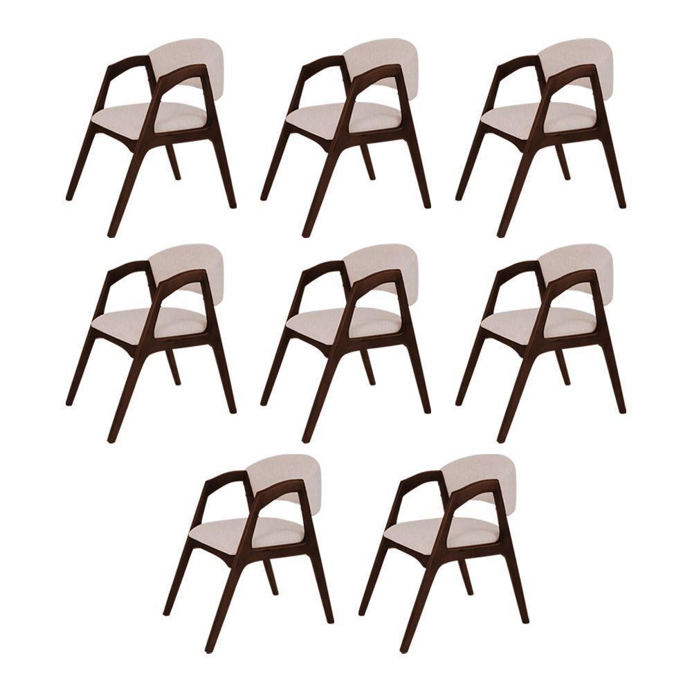 Conjunto Com 8 Cadeiras De Jantar Estofada Gabriela Castanho Linho Bege - 1