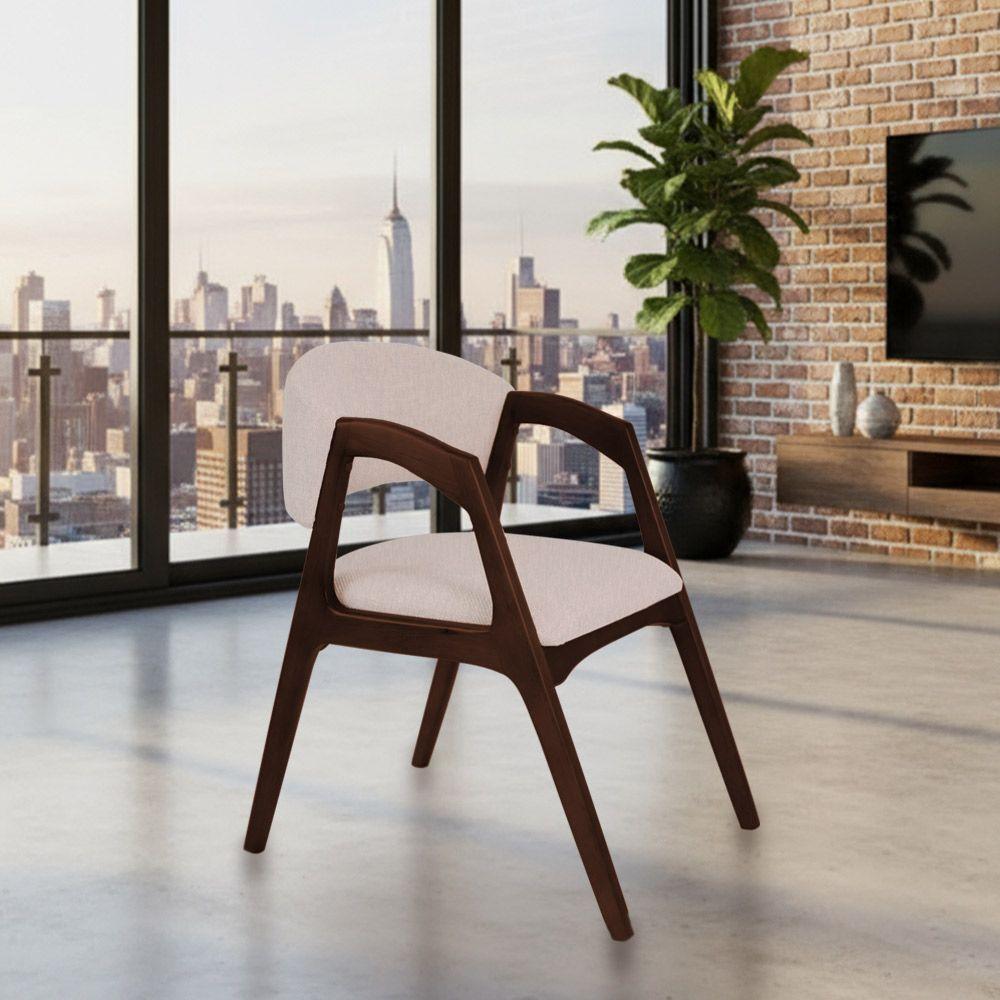 Conjunto Com 8 Cadeiras De Jantar Estofada Gabriela Castanho Linho Bege - 2