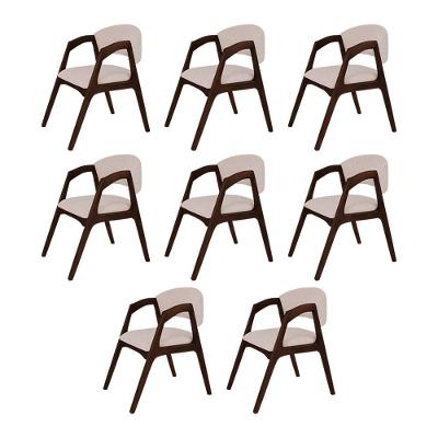 Conjunto Com 8 Cadeiras De Jantar Estofada Gabriela Castanho Linho Bege