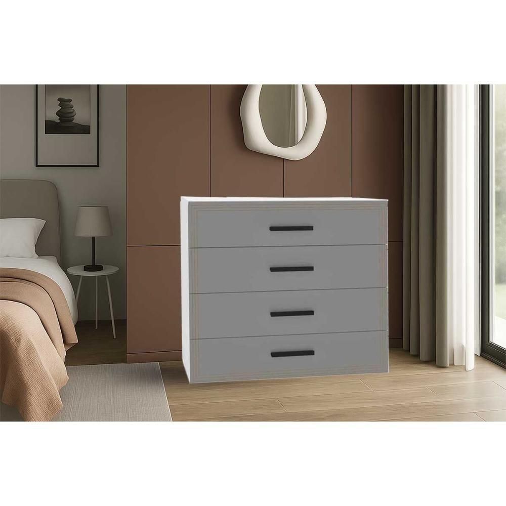 Cômoda Solteiro Valência C- 4 Gavetas Branco-cinza - Politorno - 1