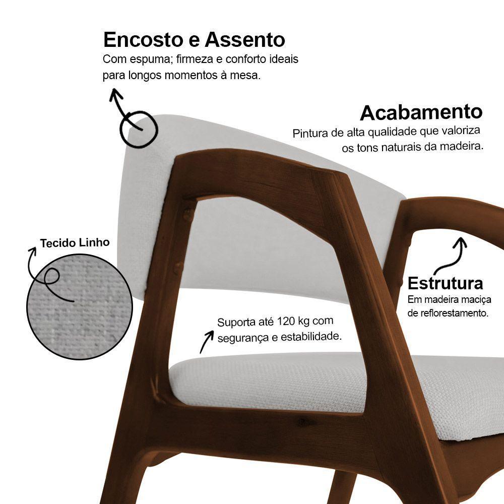 Conjunto Com 6 Cadeiras De Jantar Estofada Gabriela Mel Linho Cinza Prata - 3