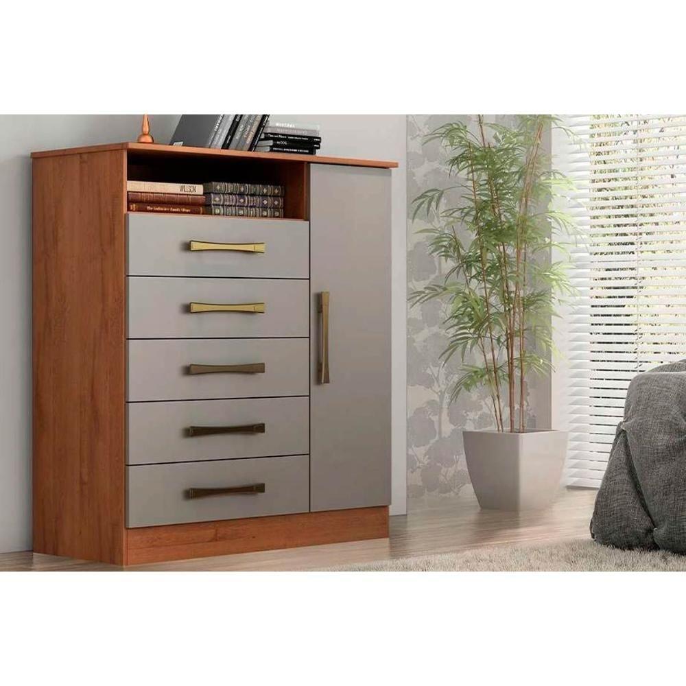 Cômoda Solteiro Madri C- 1 Porta 1 Nicho E 5 Gavetas Cinamomo - Acp - 6
