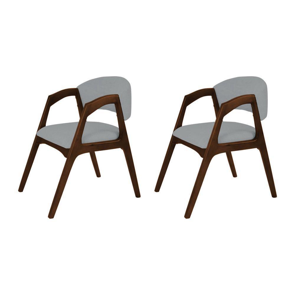 Conjunto Com 2 Cadeiras De Jantar Estofada Gabriela Em Madeira E Mdf Mel Linho Cinza - 1