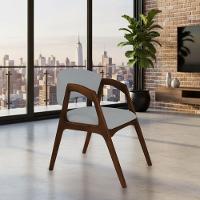 Conjunto Com 2 Cadeiras De Jantar Estofada Gabriela Em Madeira E Mdf Mel Linho Cinza - 2