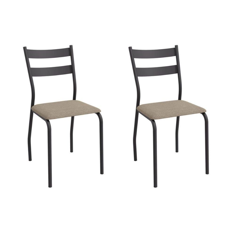 Cadeira Sala De Jantar Bali 2c141prf Aço Kit 2 Un Preto-linho Bege Fendi - Kappesberg - 1
