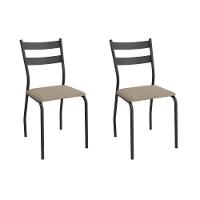 Cadeira Sala De Jantar Bali 2c141prf Aço Kit 2 Un Preto-linho Bege Fendi - Kappesberg - 1