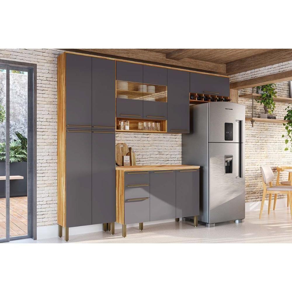 Cozinha Modulada Ronipa Nápoli Prime 4 Peças (2aéreo+1balcão+1paneleiro) C4p01 Amendoa-grafite-ronipa - 1