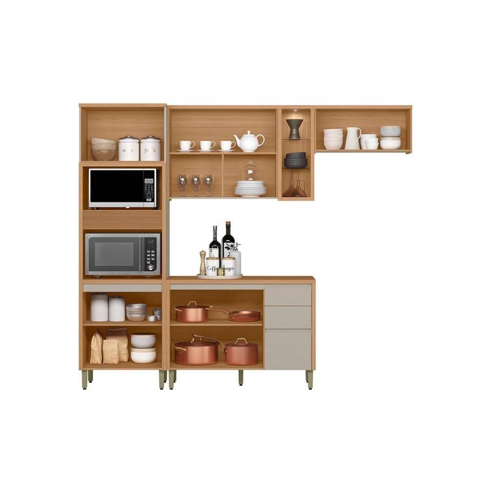 Cozinha Modulada Completa Allure 4 Peças (2aéreos+1balcão+1cristaleira) Cp11 Jequitiba-gris Fosco - Linea Brasil - 3