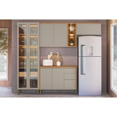 Cozinha Modulada Completa Allure 4 Peças (2aéreos+1balcão+1cristaleira) Cp11 Jequitiba-gris Fosco - Linea Brasil
