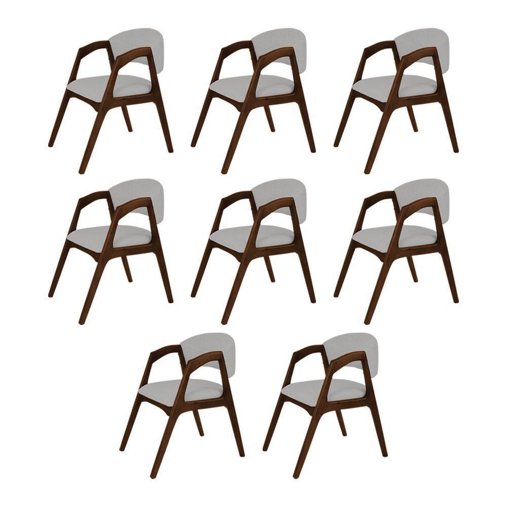 Conjunto Com 8 Cadeiras De Jantar Gabriela Em Madeira E Mdf Mel Linho Cinza Prata - 1