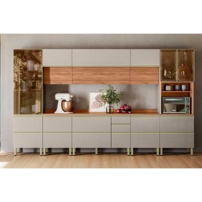 Cozinha Completa Proença 8 Peças (3aéreos+3balcões+1paneleiro+1cristaleira) C8p74 Nogueira Touch-nude Prime - Demóbile