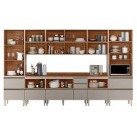 Cozinha Completa Proença 8 Peças (3aéreos+3balcões+1paneleiro+1cristaleira) C8p74 Nogueira Touch-nude Prime - Demóbile