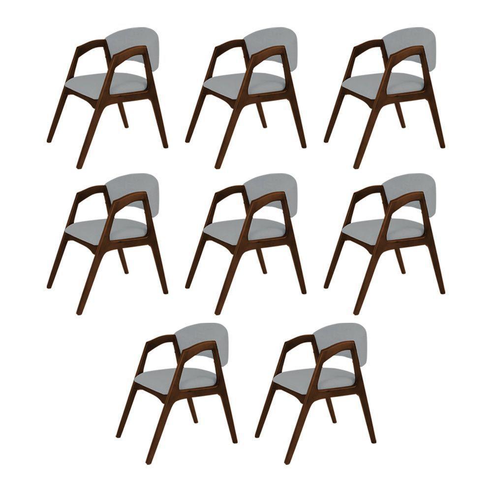 Conjunto Com 8 Cadeiras De Jantar Estofada Gabriela Mel Linho Cinza - 1