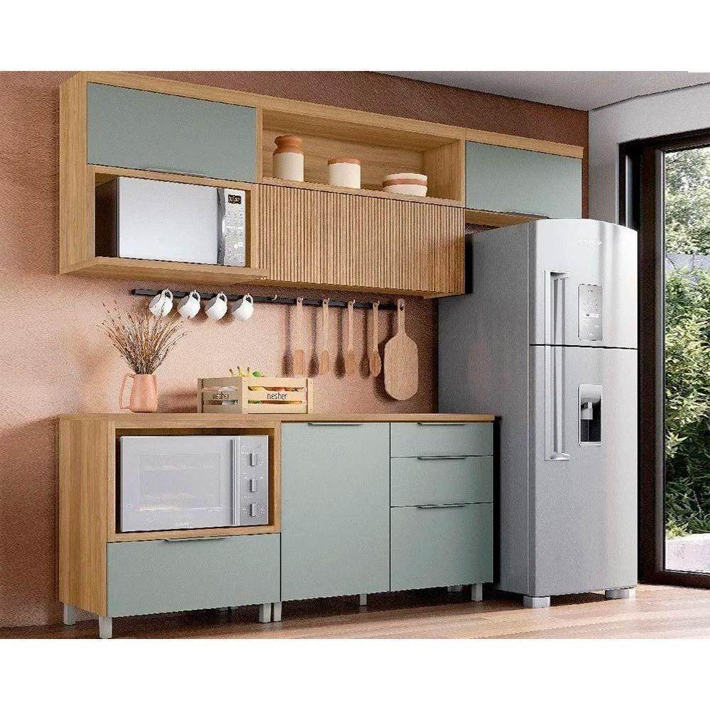 Cozinha Modulada Nesher Marquesa 5 Peças (3aéreos+2balcões) C5p35 Nature-verde-nesher - 1
